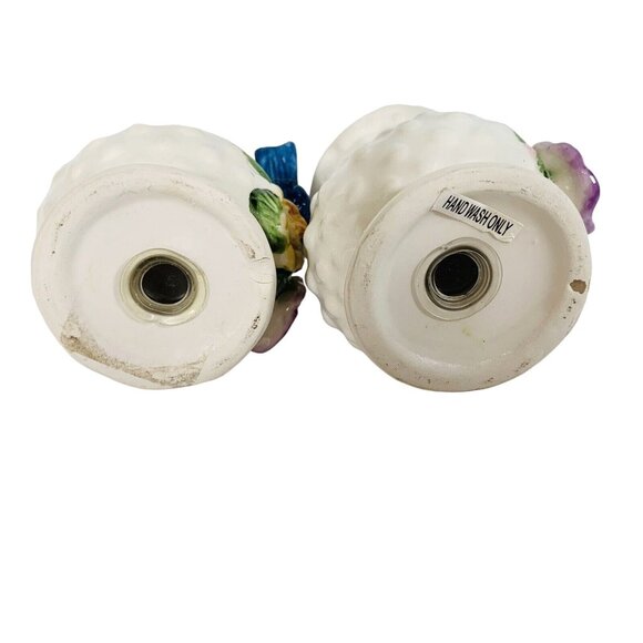 Bluebird Pansies Salt Pepper Shakers VTG Hobnail 3D Ceramic Cottage Tableware - Picture 6 of 13